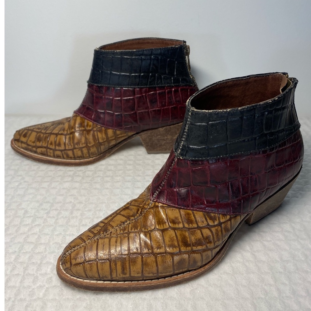 Free People Multicolor Croc-Embossed Ankle Boots - Picture 2 of 9